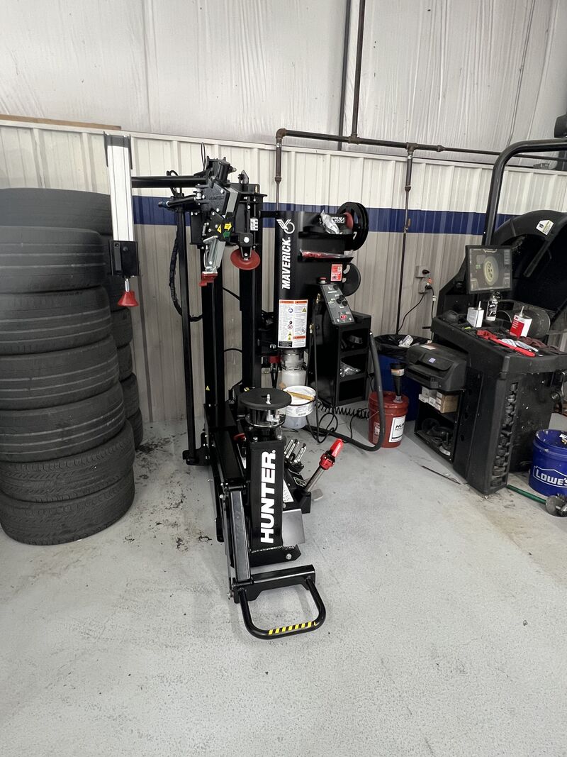 Hunter Maverick tire machine in our Cleveland shop